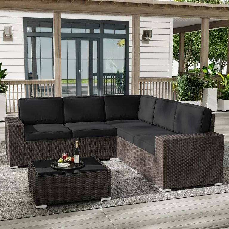 Outdoor Patio Furniture Set 6 Pieces Sectional Conversation Sofa Set Brown Rattan Sofa Set with C... | Walmart (US)
