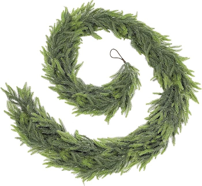 9ft Real Touch Norfolk Pine Garland Realistic Christmas Greenery Garland for Table Mantle Firepla... | Amazon (US)