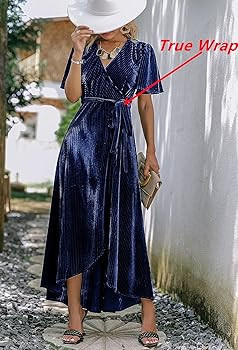 BerryGo Women's Velvet V Neck Wrap Semi Formal Dress Cocktail Party Maxi Dress for Wedding Guest | Amazon (US)