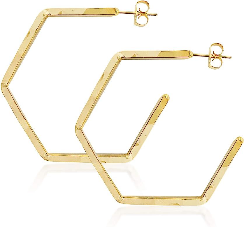 Women's Fashion Jewelry 18k Gold Plated Hexagonal Flashing Earrings (40mm Height) | Amazon (US)