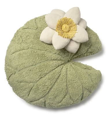 Lorena Canals Swan Lake Water Lily Pillow Pillow | Floral / Botanical round (polyester fill) Gree... | Rugs Direct