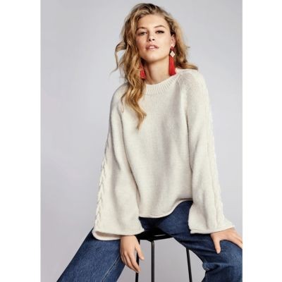 Cream wide cable knit sleeve jumper | River Island (UK & IE)