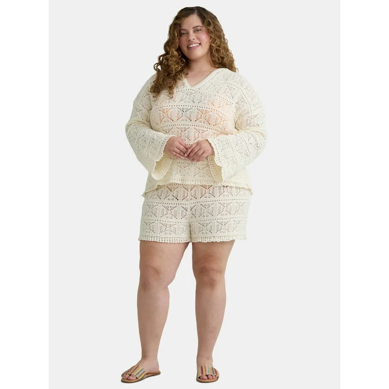 Time and Tru Women's and Women's Plus Cotton Macrame Hoodie Coverup, Sizes XS-2X | Walmart (US)