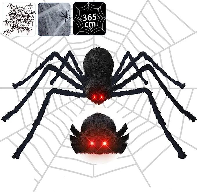 Amazon.com: Halloween Spider Decorations, 4.1ft Scary Giant Spider with Red LED Eyes and Spooky S... | Amazon (US)