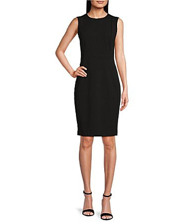 Calvin Klein Sleeveless Seam Front Scuba Crepe Crew Neck Sheath Dress - 14 | Dillard's