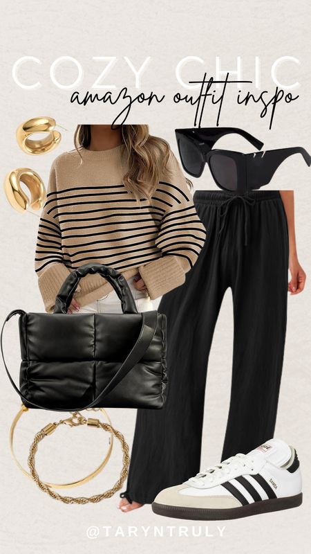 Amazon Cozy Chic Outfit Inspo 🖤 Amazon haul | Amazon sweaters | Puffer bag | Loungewear | Striped sweater | Casual fall outfit ideas

#LTKSeasonal #LTKmidsize #LTKfindsunder50