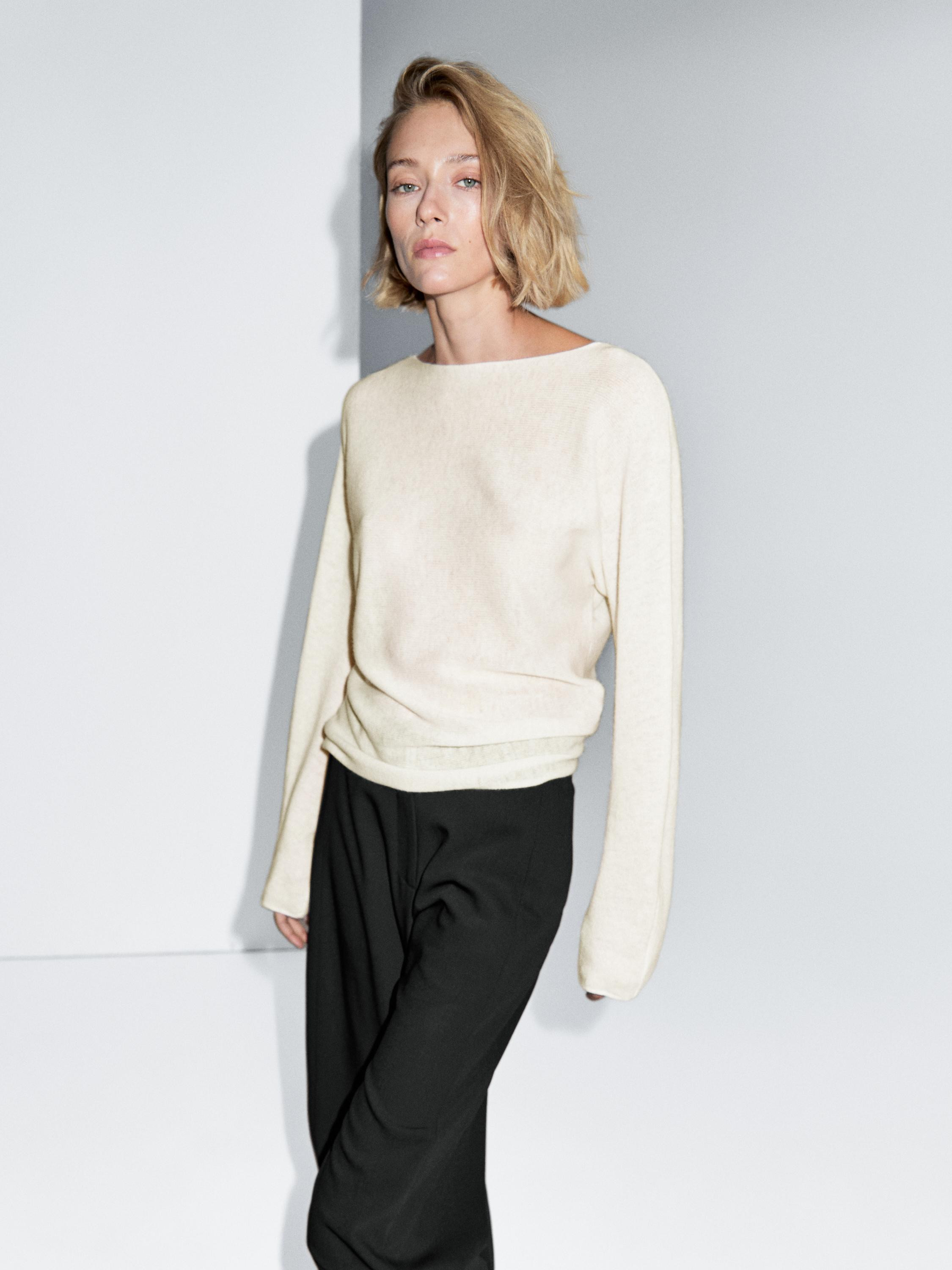 Boat neck knit sweater | Massimo Dutti UK