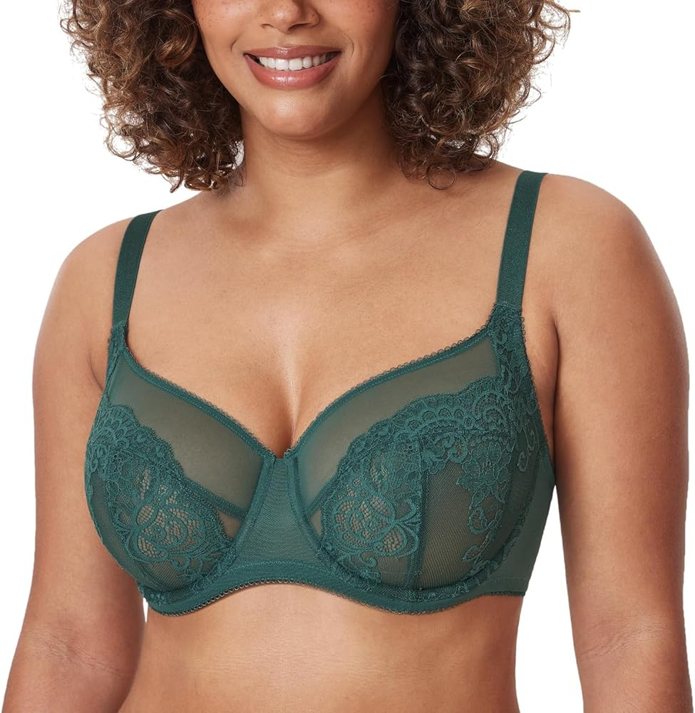 DELIMIRA Women's Lace Bra Plus Size Full Coverage Underwire Sexy Unlined Bras | Amazon (US)