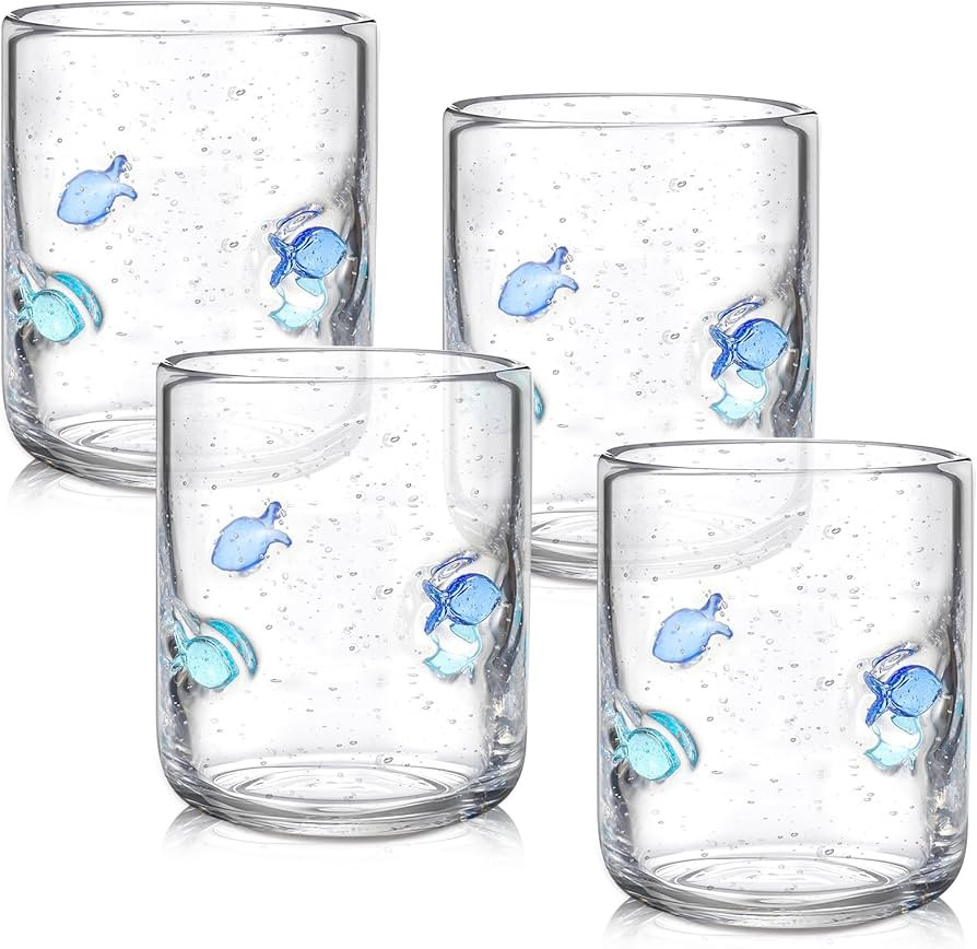 Vesici 4 Pcs Easter Fish Icon Juice Glasses 14 oz Christian Drinking Glass Cups Hand Blown Fish C... | Amazon (US)