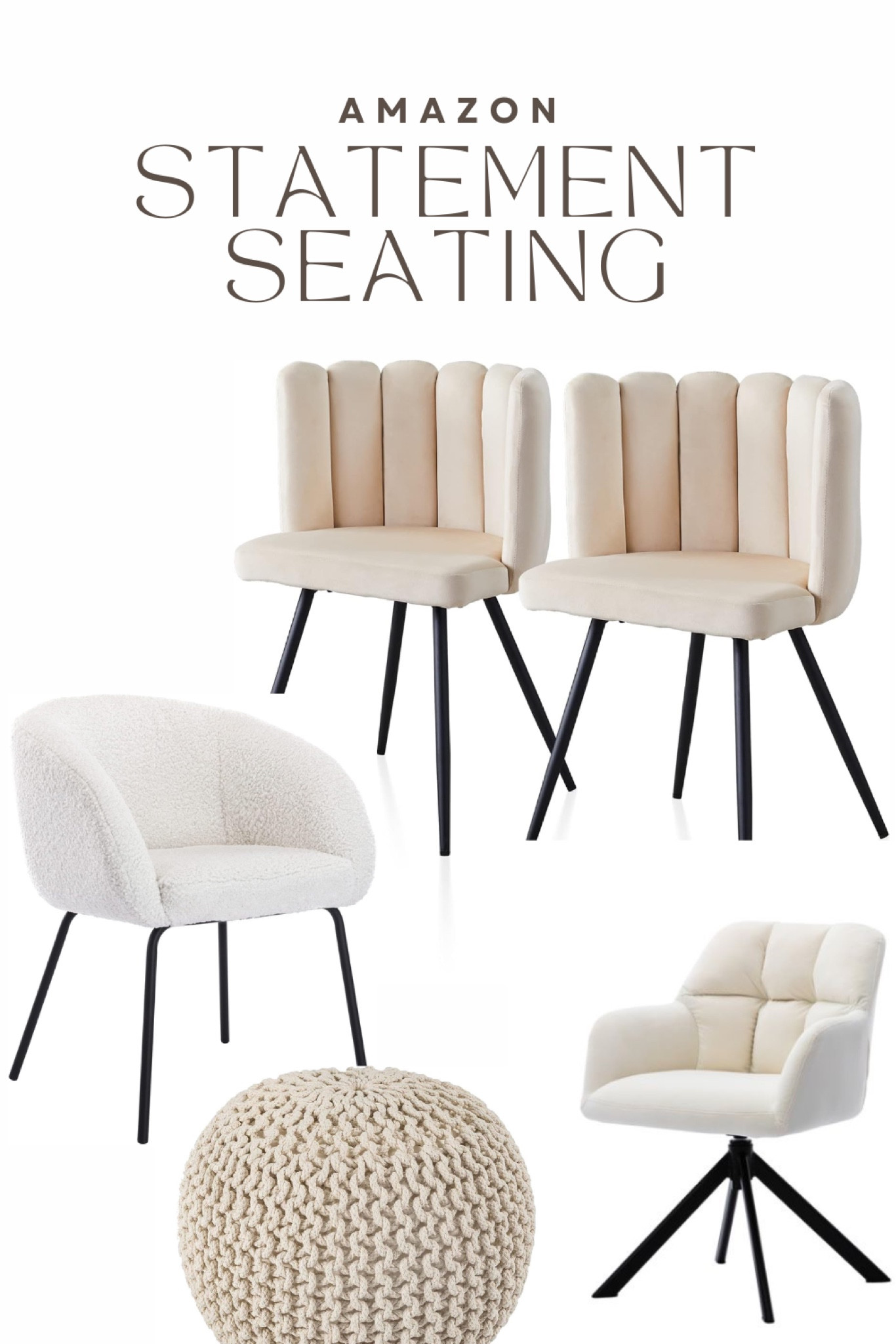 Gorgeous neutral seating options suitable for any home. Perfect stylish solutions! #boucle #pouffe #diningchairs #chair #armchair 

#LTKSeasonal #LTKhome