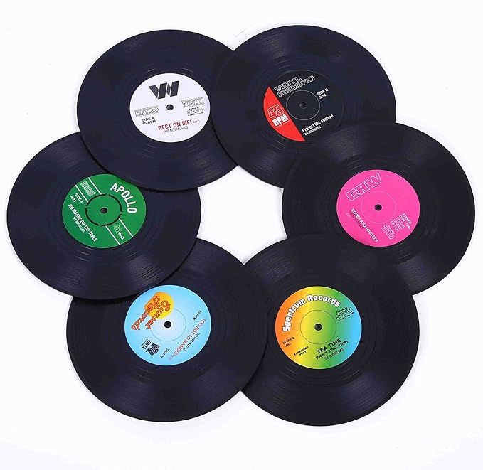 Coasters for Drinks with Gift Box - Set of 6 Colorful Retro Vinyl Record Disk Coasters with Funny... | Amazon (US)