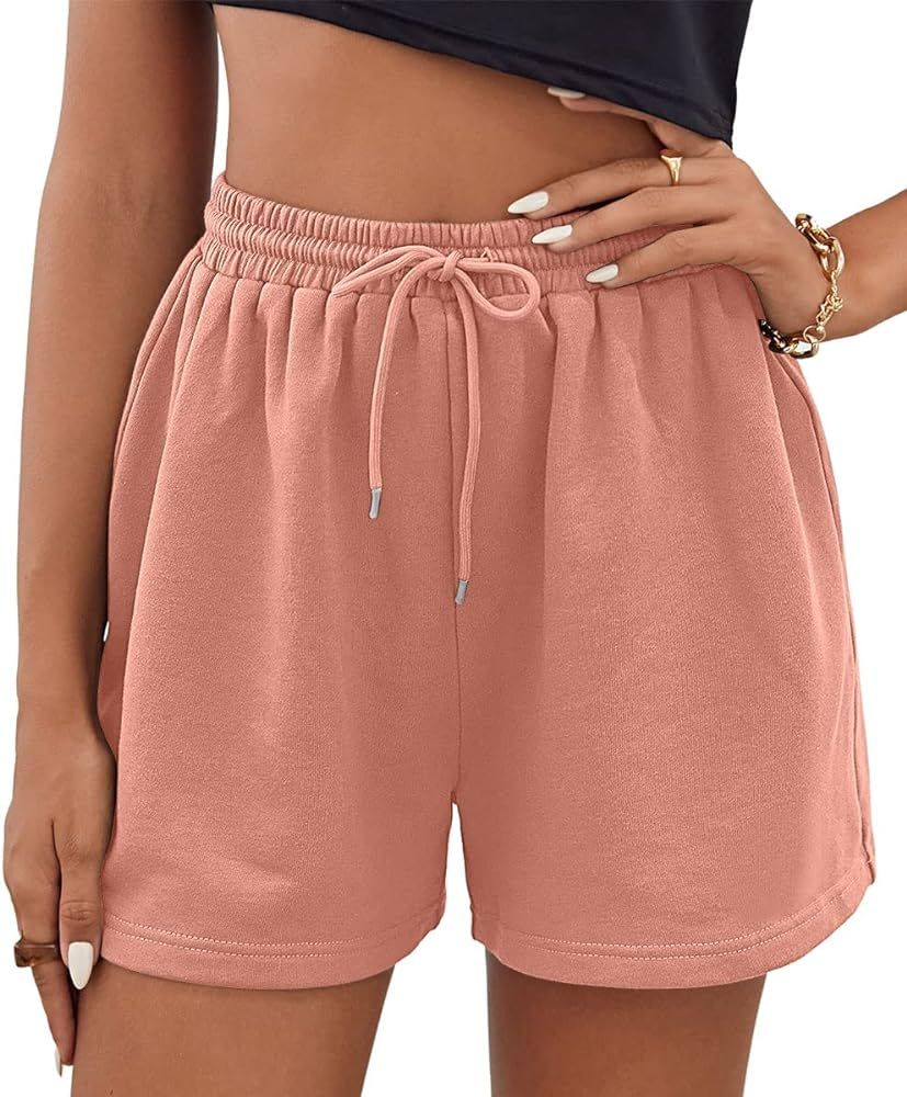 EFAN Womens Sweat Shorts Summer Casual Comfy High Waisted Lounge Shorts Drawstring Cotton Shorts ... | Amazon (US)