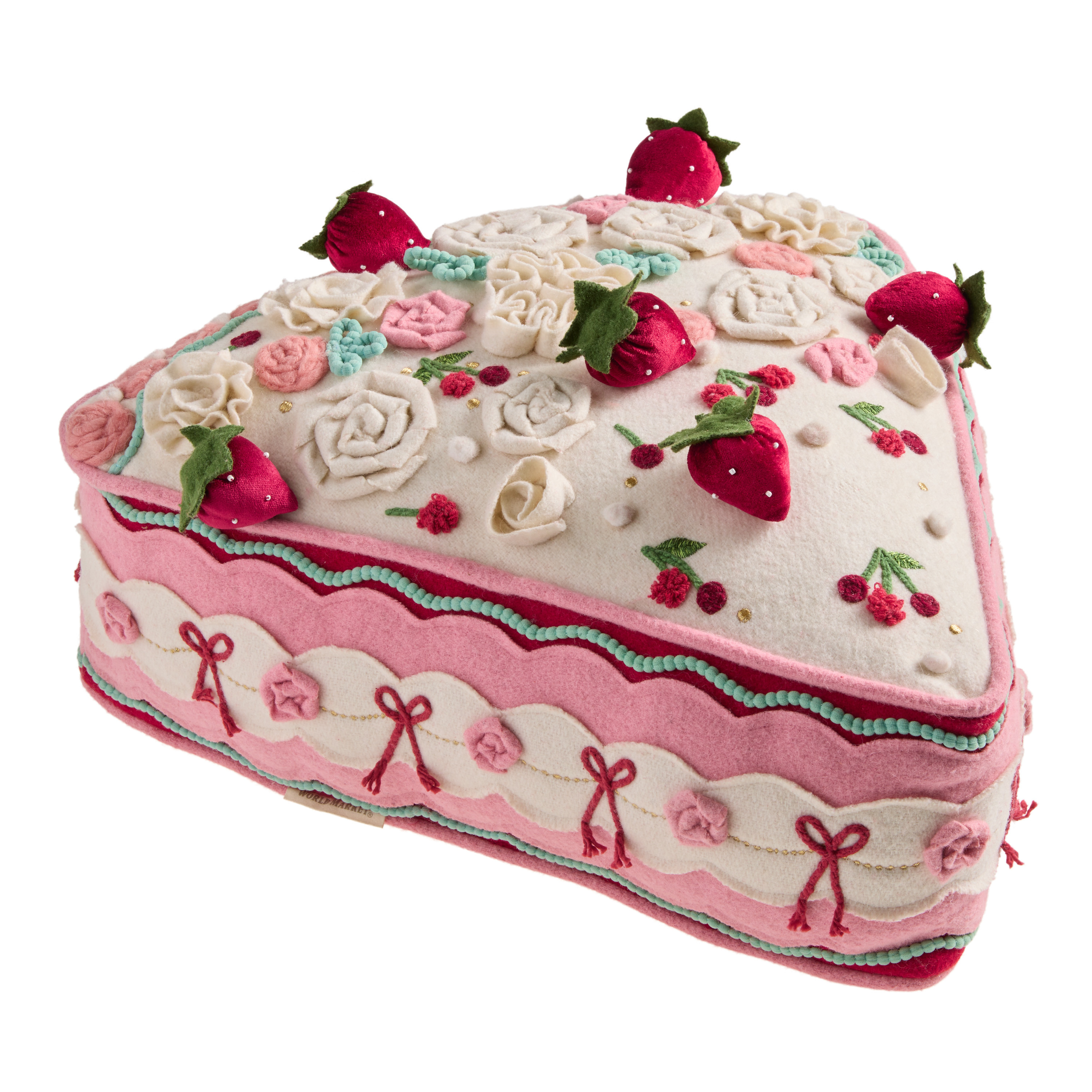 Pink Multicolor Felt Cake Wedge Shaped Throw Pillow | World Market