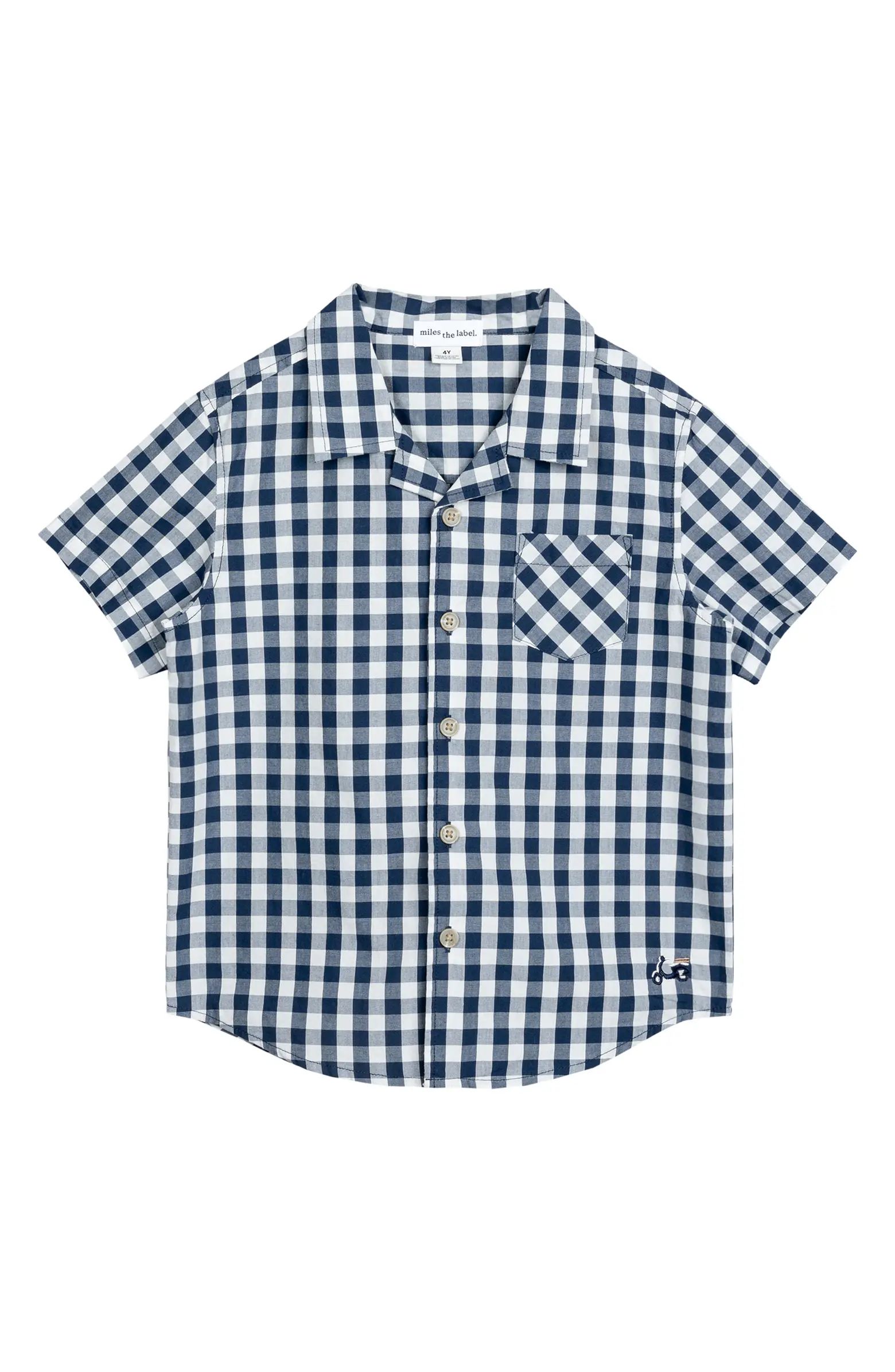 MILES THE LABEL Kids' Gingham Short Sleeve Organic Cotton Button-Up Shirt | Nordstrom | Nordstrom