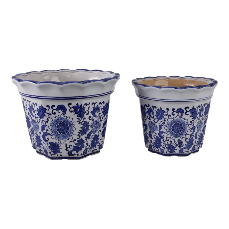 Chinoiserie Pot Planters, Blue/White, 2-Pieces | Wayfair North America