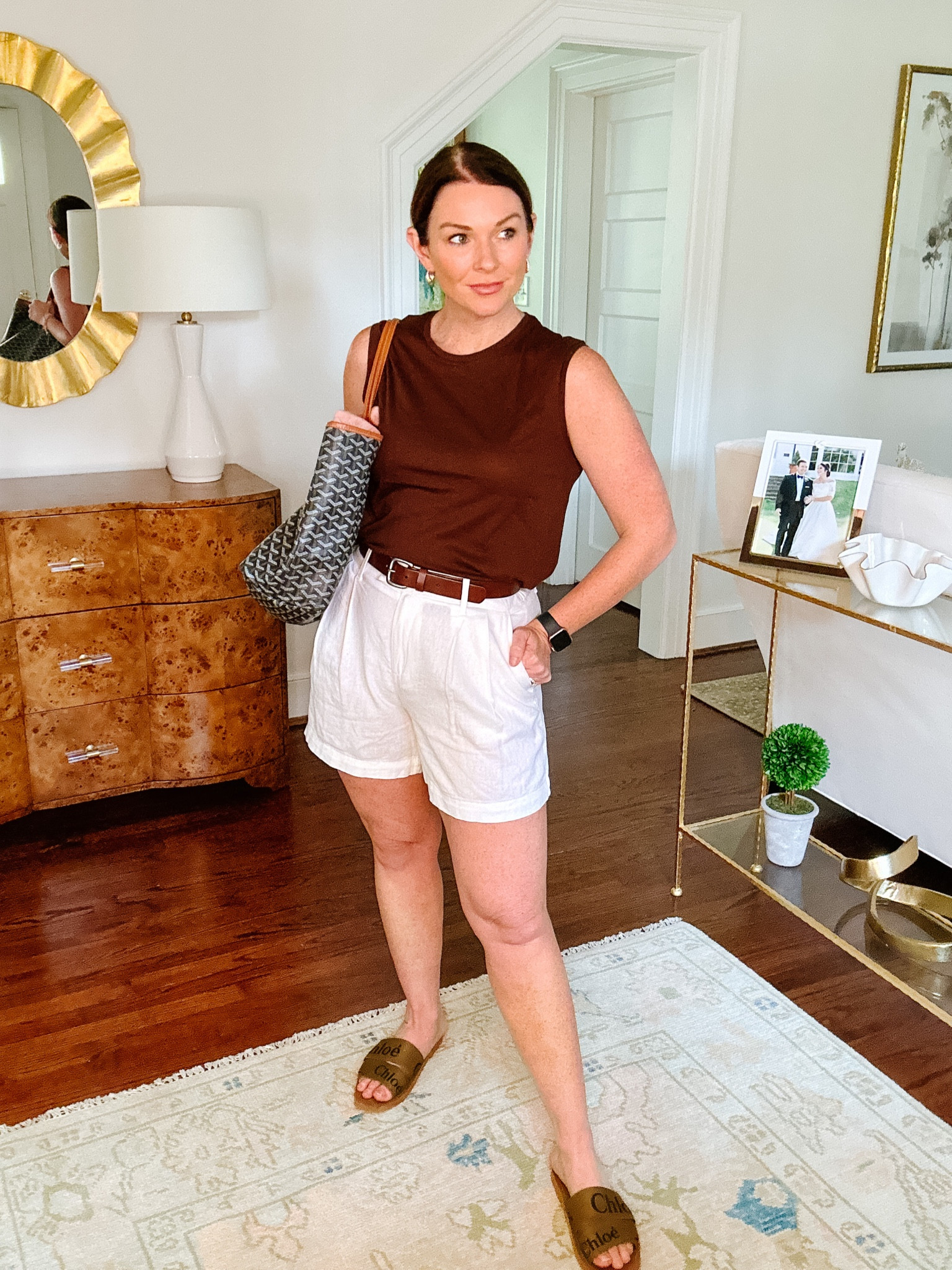 Easy, everyday outfit. Wearing a 4 in the shorts and a small in the top. 

White and brown outfit, white and brown look, White shorts, white linen shorts, tailored shorts, brown top, brown sleeveless top, summer outfit, summer style, neutral outfit, neutral tones, brown sandals, Chloe sandals, summer trends 2023, summer fashion 2023, elevated style, 

#LTKstyletip #LTKunder100 #LTKSeasonal