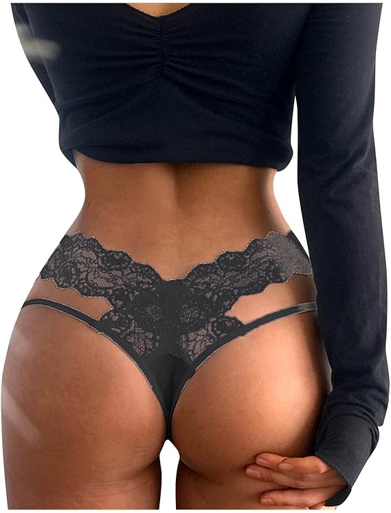 Sexy V-Back Criss Cross Panties Women Floral Lace Underwear Women's Cut Out Lingerie Bandage Brie... | Amazon (US)