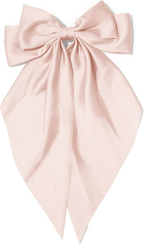 Large Hair Bows for Women Champagne Pink Silky Satin Hair Bow Hair Clips Long Tail Oversize Hair ... | Amazon (US)