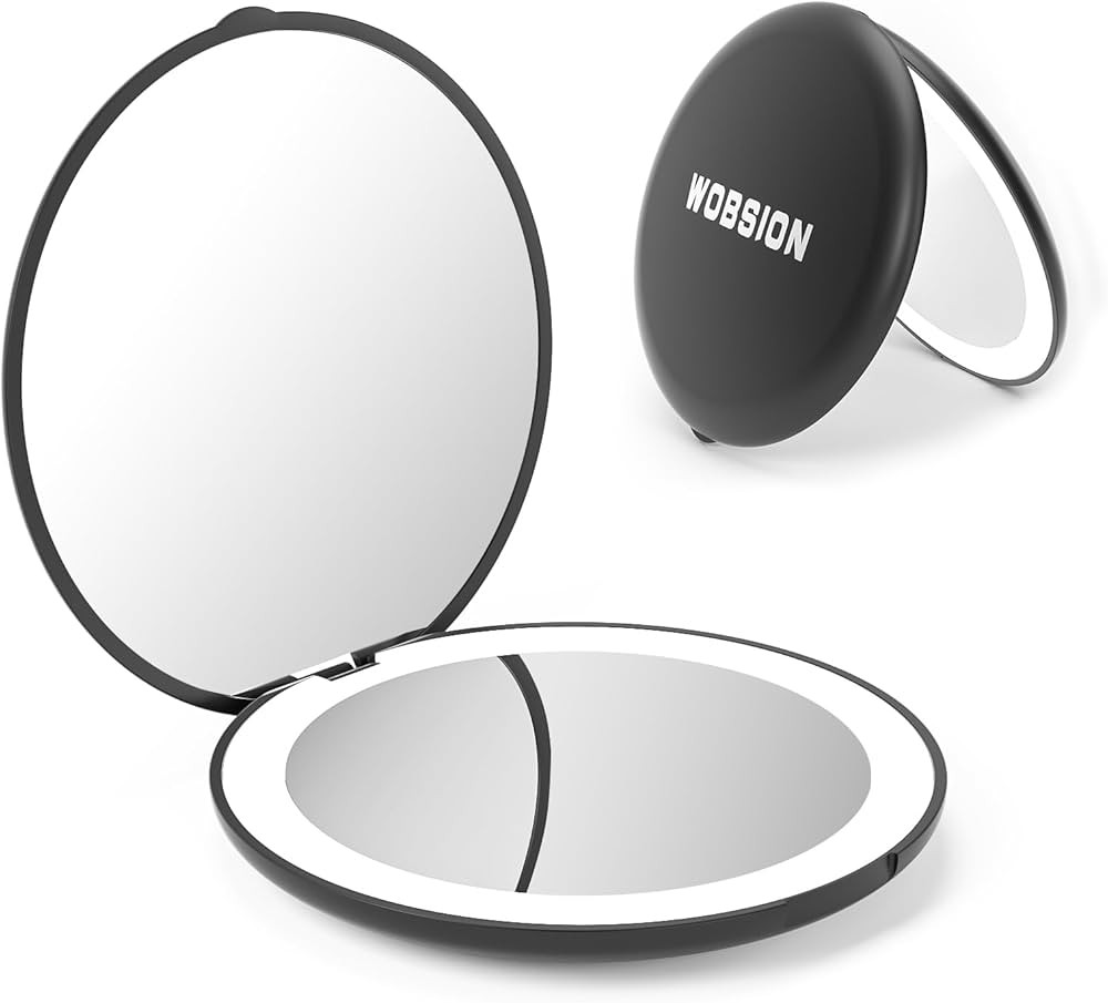 wobsion Magnification Led Compact Mirror, 1x/10x with Light,Handheld 2-Sided Pocket Mirror,Travel... | Amazon (US)