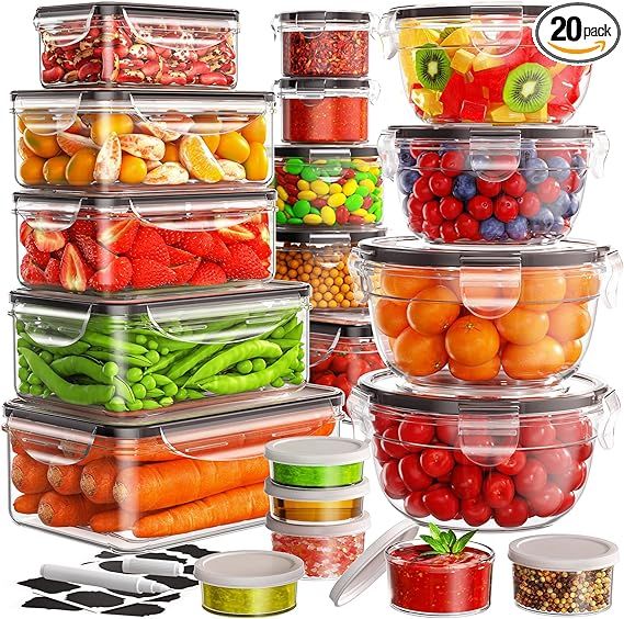 JSCARES 40 PCS Food Storage Containers with Lids Airtight (20 Lids &20 Containers) - Leakproof Me... | Amazon (US)