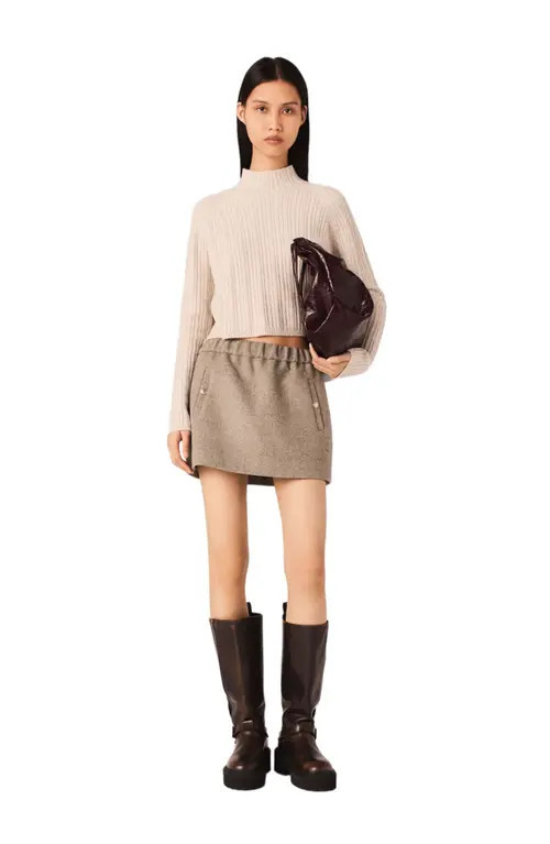 maje Cable-knit crop sweater in Beige at Nordstrom, Size Medium | Nordstrom