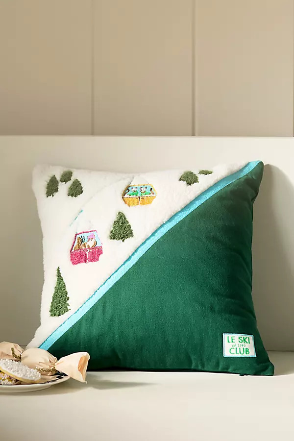 Mountain Skiers Embroidered Pillow | Anthropologie (US)