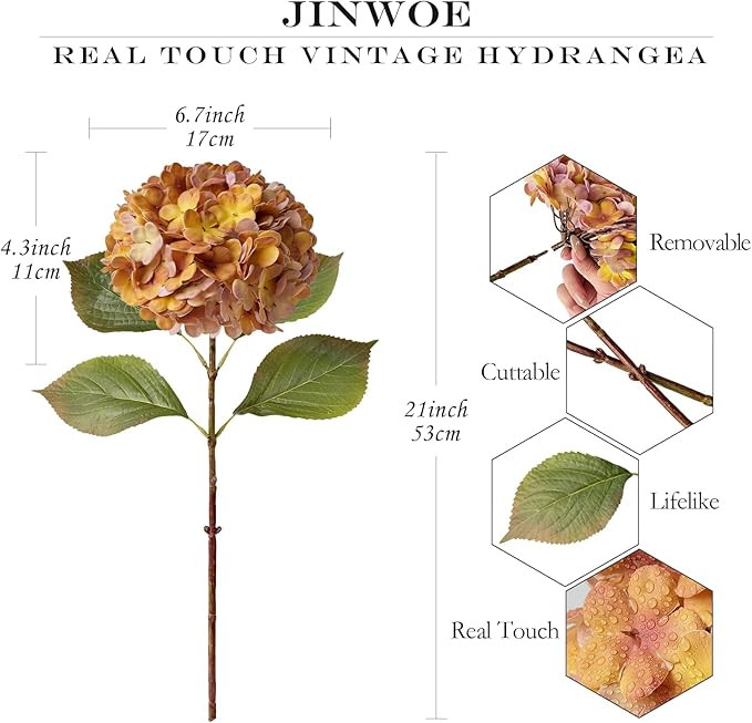 4pcs 20Inch Real Touch Silk Artificial Hydrangea, Yellow & Purple Artificial Flowers Heads with S... | Amazon (US)