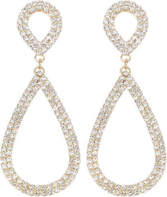 Rhinestone Teardrop Dangle Earrings Sparkly Wedding Jewelry | Amazon (US)