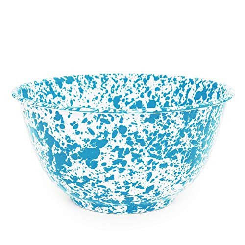 Crow Canyon Home Enamelware Salad Bowl, 5 quart, Turquoise/White Splatter | Amazon (US)