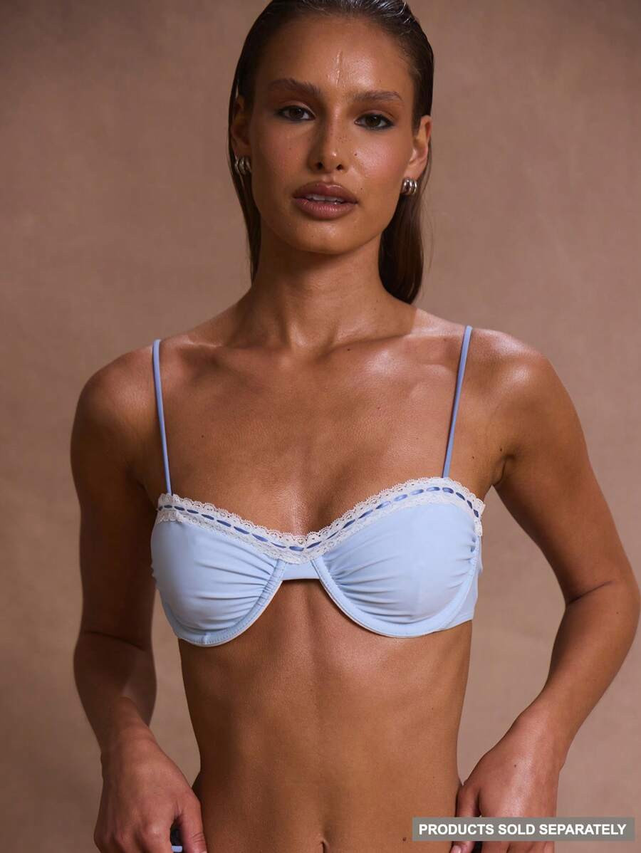 Musera Resort Lace Trim Wired Strappy Bikini Top Summer, Ibiza Fits, Holiday, Vacation, Sexy, Rom... | SHEIN