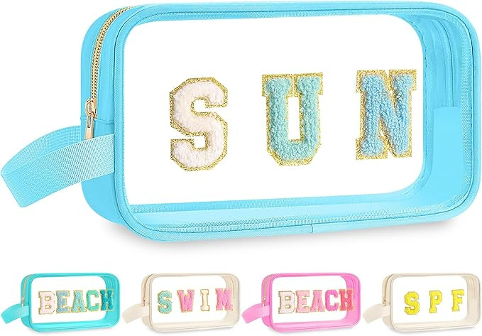 Kacctyen Clear Sun Beach Swim Spf Makeup Bag Preppy Chenille Letter Cosmetics Handbag Nylon Toile... | Amazon (US)
