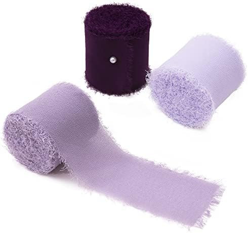 DORIS HOME Fringe Chiffon Silk Ribbon 3 Rolls 2" x 7Yd, Frayed Edges Ribbon for Wedding Invitations, | Amazon (US)
