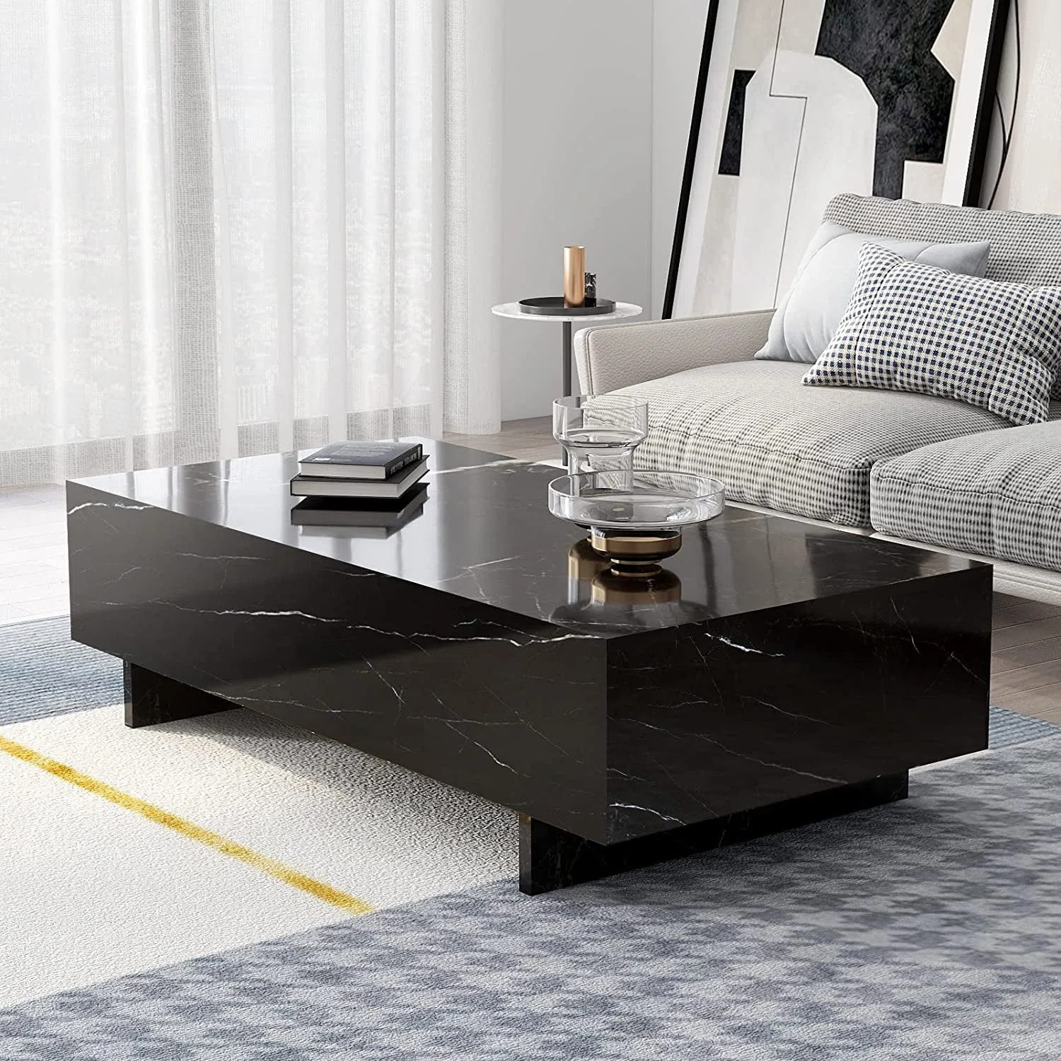 41" Rectangular High Gloss Marble Coffee Table For Living Room | Wayfair North America