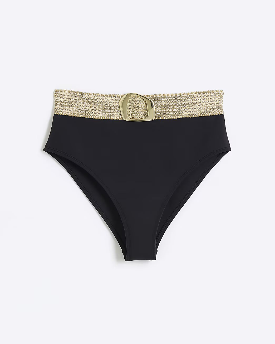 Black high waisted buckle bikini bottoms | River Island (US)