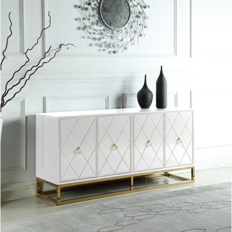 Best Master Furniture Senior 64" Transitional Wood Sideboard in White/Gold | Walmart (US)
