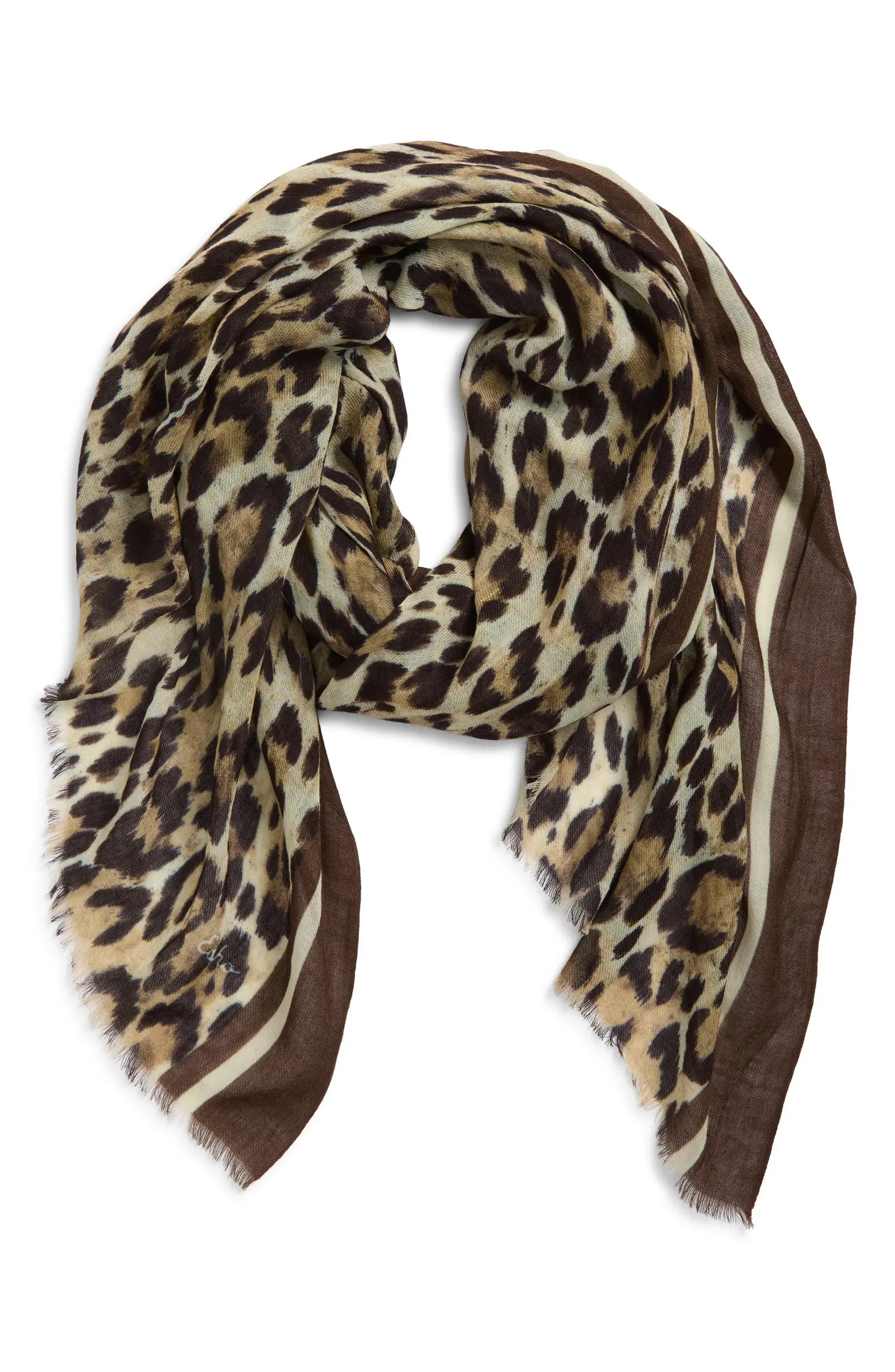 Echo Leopard Spot Wool Blend Fringe Scarf | Nordstrom | Nordstrom