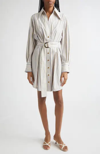 Stripe Tuck Long Sleeve Mini Shirtdress | Nordstrom
