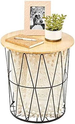 mDesign Modern Farmhouse Side/End Table - Metal Diamond Design - Open Side Storage, Removable Woo... | Amazon (US)