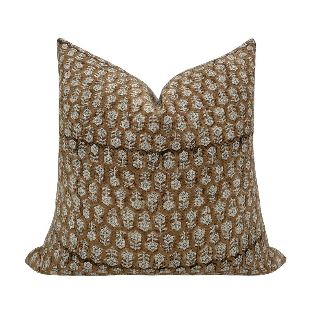 VIENNA  Designer Floral Linen Pillow Cover Brown Caramel - Etsy | Etsy (US)
