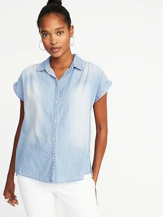Relaxed Button-Front Chambray Shirt for Women | Old Navy US