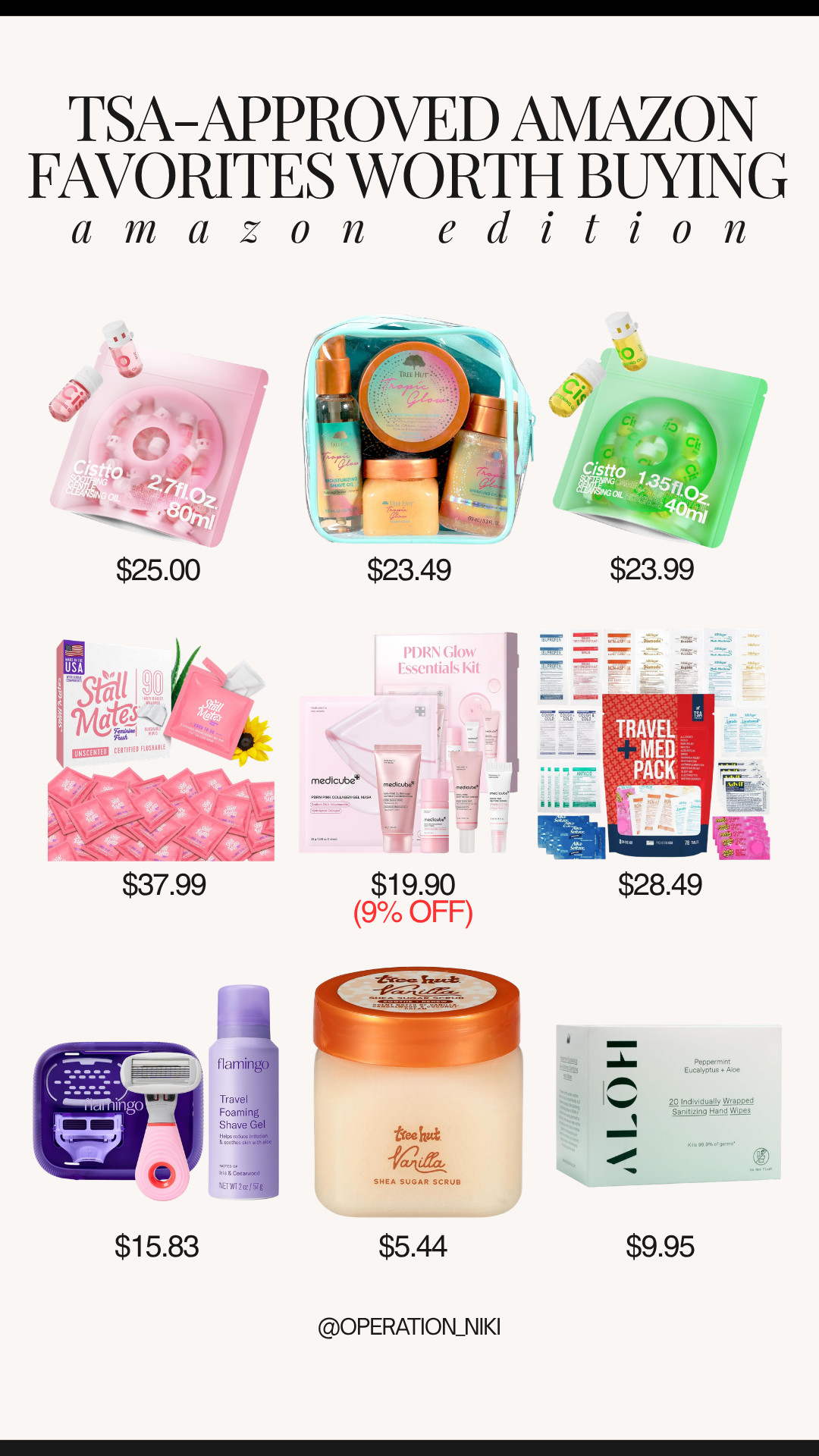 Packing for travel is so much easier when your favorite self-care staples come in convenient, TSA-approved sizes! ✈️✨

This lineup features top travel-friendly Amazon finds: Cadence leak-proof travel capsule sets, Tree Hut travel skincare sets, Stall Mates flushable wipes, Medicube PDRN Glow Essentials Kit, a travel med pack organizer, Flamingo travel razor and shave gel set, Tree Hut mini shea sugar scrub, and ALOH hydration steam eye masks.

Shop all these TSA-approved travel favorites linked below! 🛒

Follow for more @OPERATION_NIKI on IG, TikTok, & Facebook

#AmazonTravel #TravelEssentials #TSAApproved #OperationNiki #AmazonFinds #TravelSize #PackingHacks #TravelStaples #ShoppingHaul 

 #LTKselfcare #LTKHome #LTKTravel