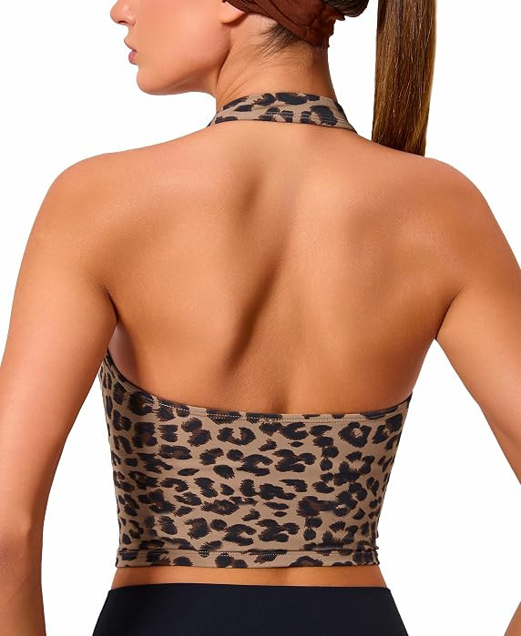 Oalka Women's Halter Crop Tops Sports Bras Longline Yoga Tank Top | Amazon (US)