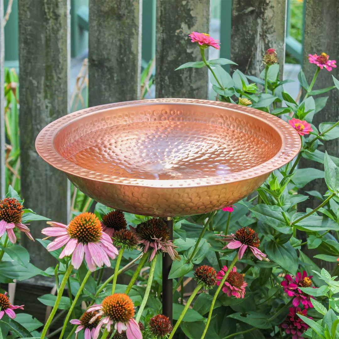 Solid Copper Hammered Birdbath With Rim on Garden Stake - Etsy | Etsy (US)