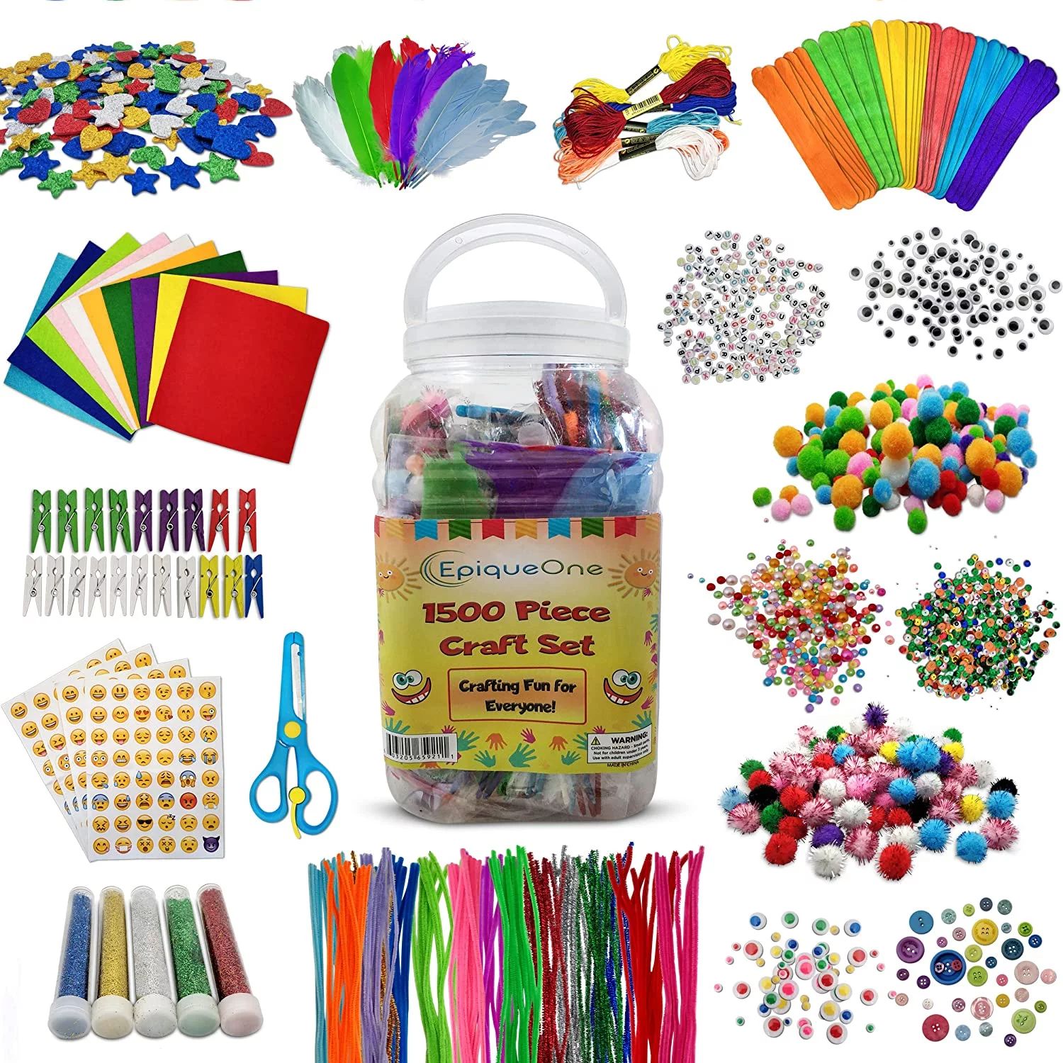 EpiqueOne 1500-Piece Craft Set for Kids – Arts & Crafts Kit for Use at Home or in School – Bu... | Walmart (US)