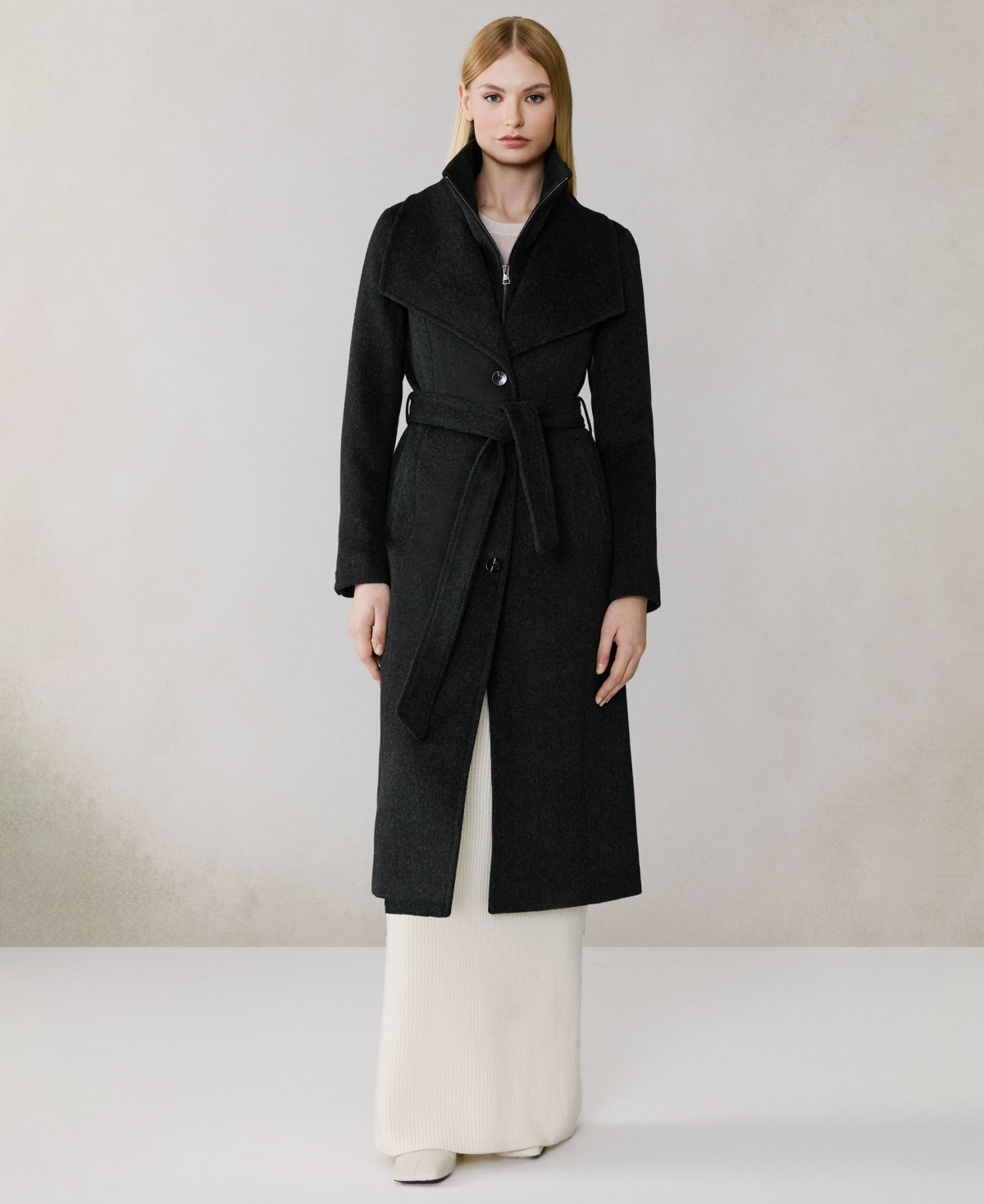 Soia & Kyo Women's Belted Long Sleeve Coat - Black Heather | Macy's