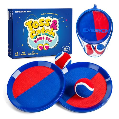 EVERICH Upgraded Toss and Catch Ball Game Set - Indoor and Outdoor Games for Kids 3-12, Beach Sand Pool Water Toy Includes 2 Paddles 2 Sticky Balls, Great Birthday Easter Gifts for Boys Girls | Amazon (US)