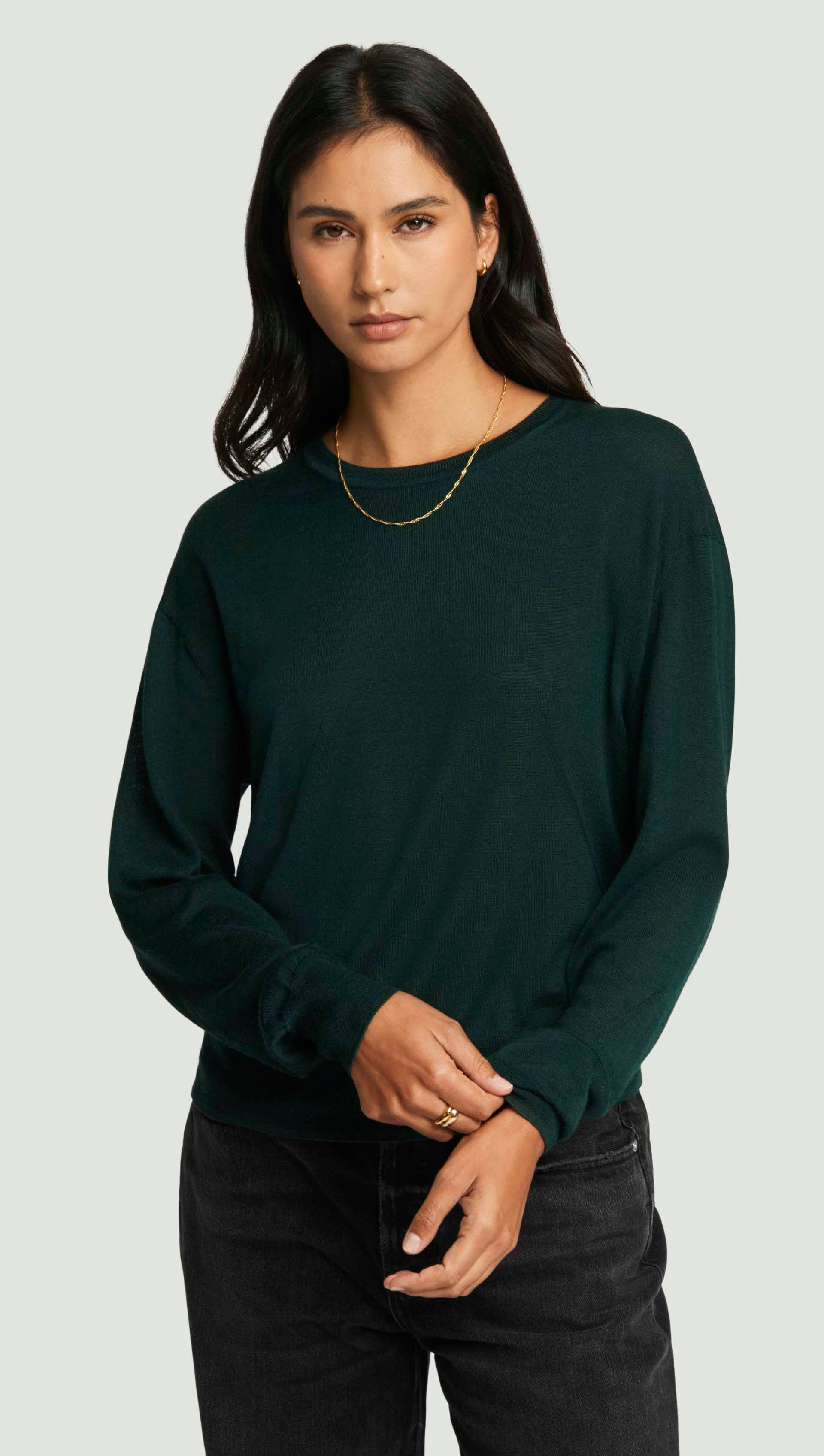 Fine Knit Longsleeve Crewneck in Merino Silk | Women's Tops | Argent | Argent