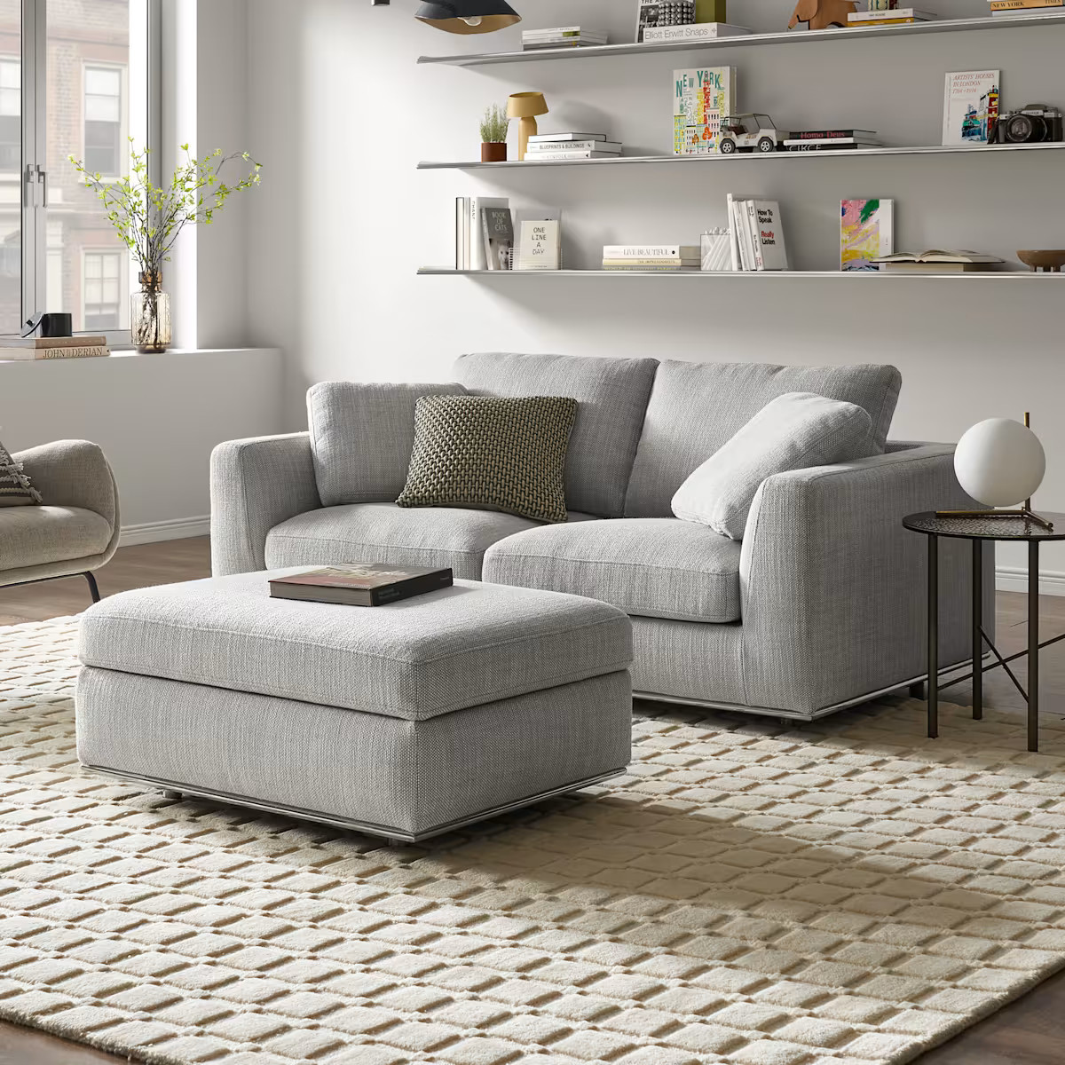 Performance Fabric Sofa with Removable Covers and Storage Ottoman, Grey, for Living Room | Castlery US