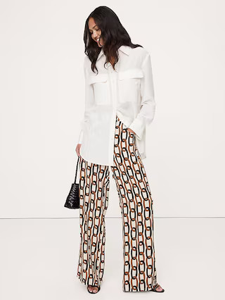 Mid-Rise Wide-Leg Matte Silk Pull-On Pant | Banana Republic (US)