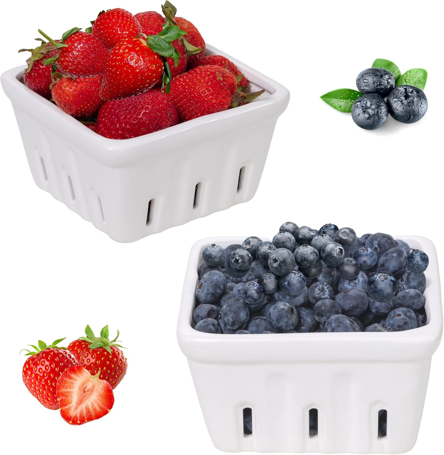 Ceramic Berry Basket | Reusable Stoneware Berry Bowls with Holes | Porcelain Fruit Colander | Str... | Amazon (US)